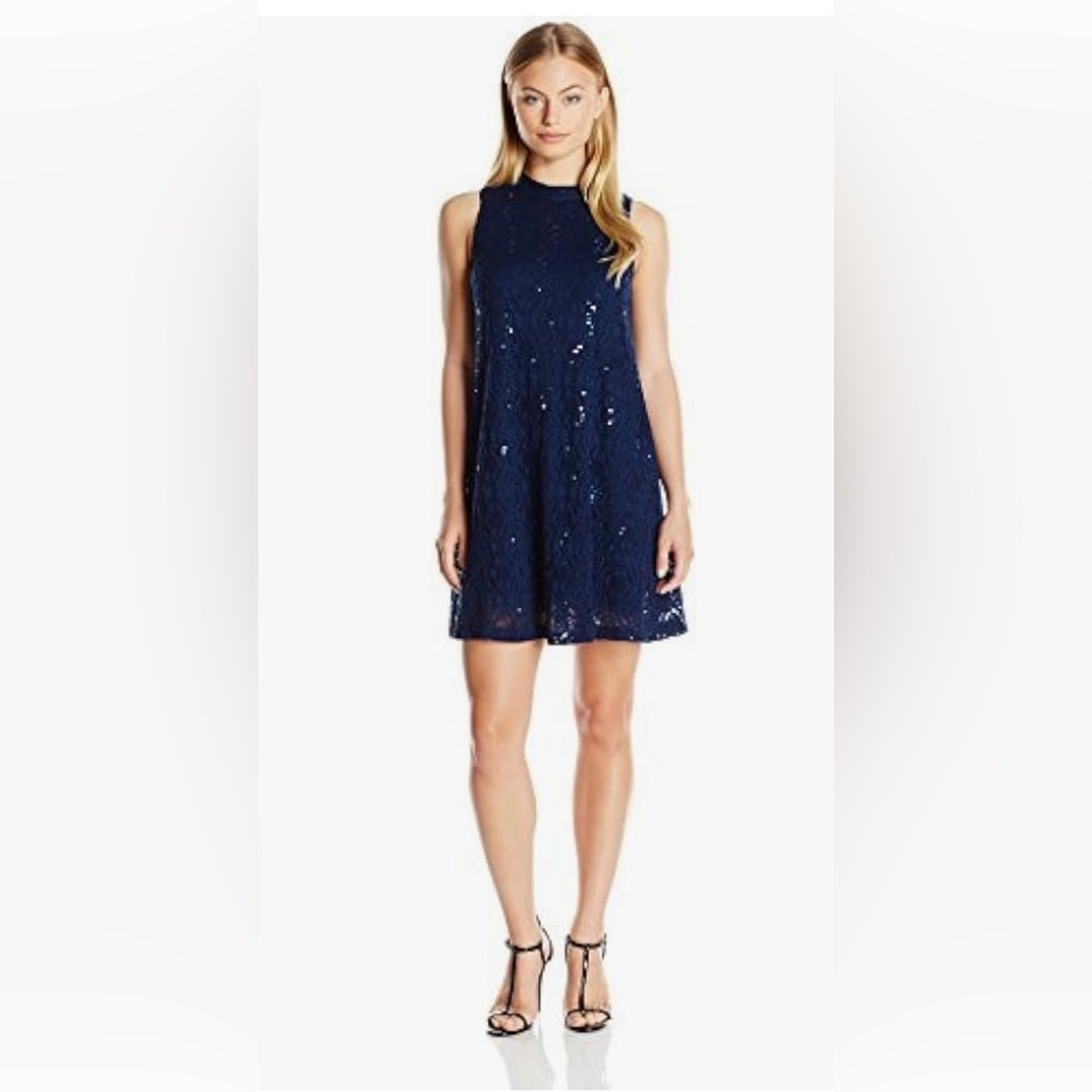 NWOT Tiana B Navy Lace and sequins dress.